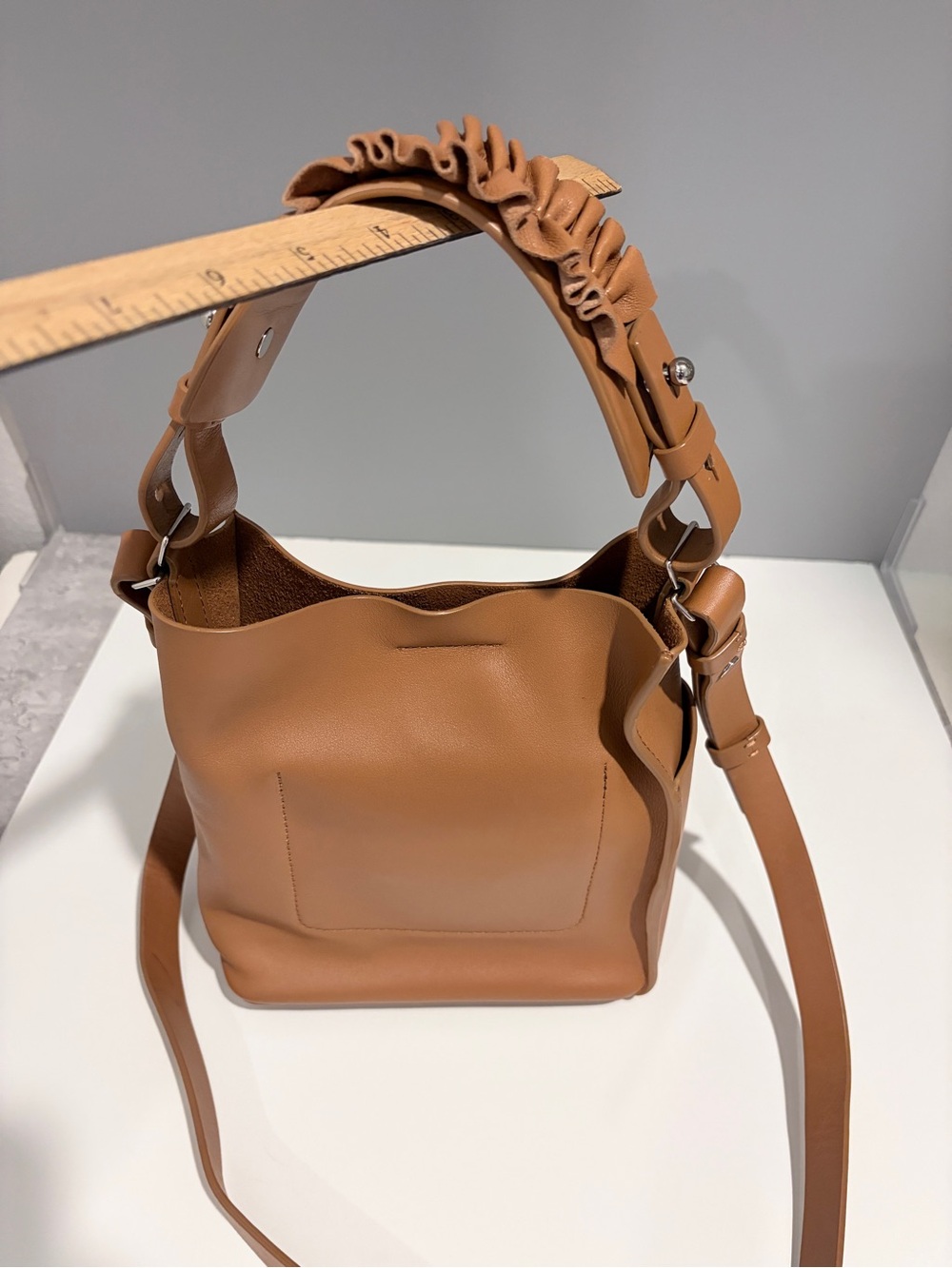 ALLSAINTS Genuine Leather Bucket Shoulder Bag with Ruched Strap - Picture 2 of 6